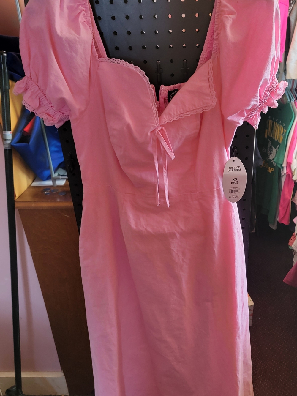 Women's Pink Lace-Trim Chemise  - Feminine Tie-Front Dress